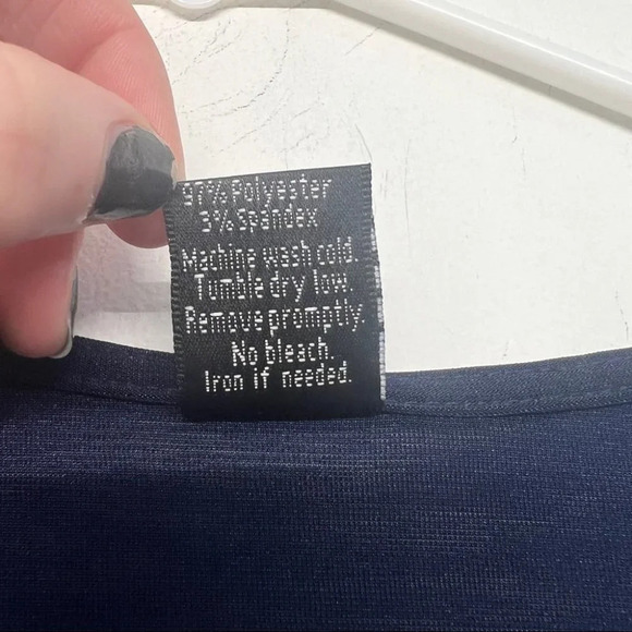 Liddy Crossover Hem Tunic Blouse Navy Blue Jersey L-XL Stretchy - Picture 5 of 6